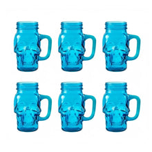 6 Mason Jar Calavera COLOR con Asa 16oz AZUL Sin Tapa Sin Popote - Coveme - detalle