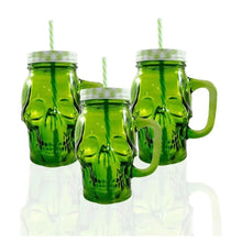 3pz Mason Jar Calavera COLOR con Asa 16oz VERDE - Coveme - detalle