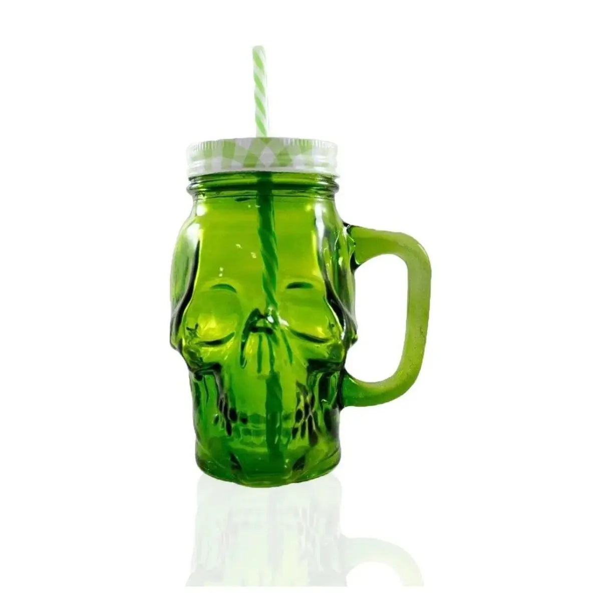 3pz Mason Jar Calavera COLOR con Asa 16oz VERDE - Coveme - empaque