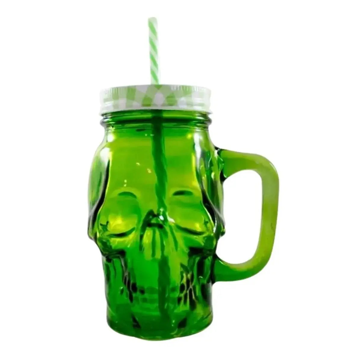 6pz Mason Jar Calavera COLOR con Asa 16oz VERDE - Drink Lab - vista trasera