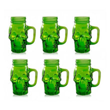 6 Mason Jar Calavera COLOR con Asa 16oz VERDE Sin Tapa Sin Popote - Coveme - detalle