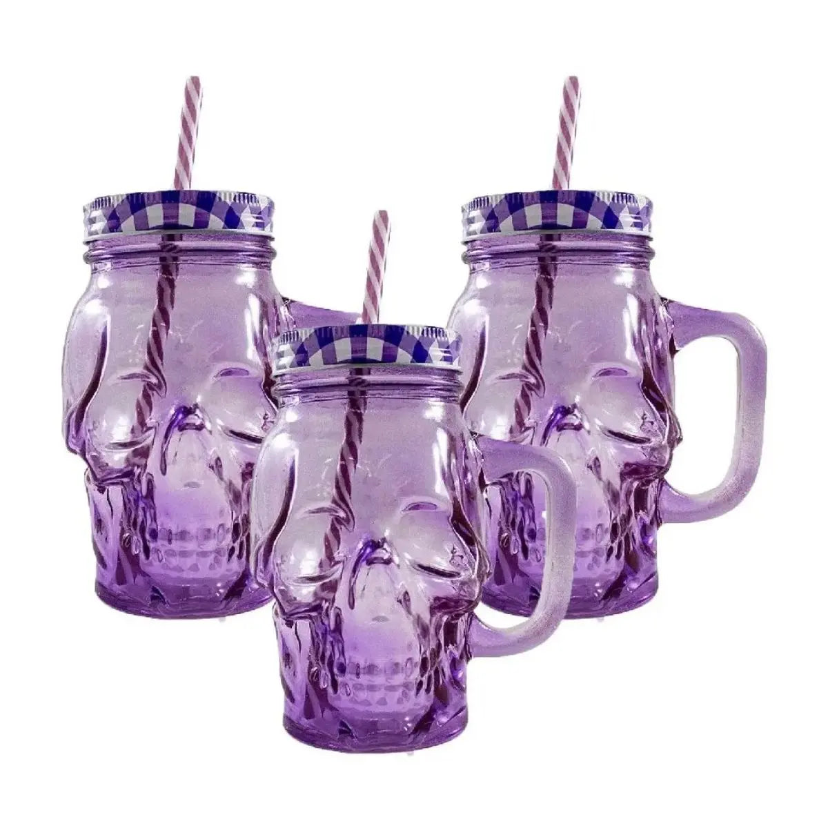 3pz Mason Jar Calavera COLOR con Asa 16oz MORADO - Drink Lab - empaque