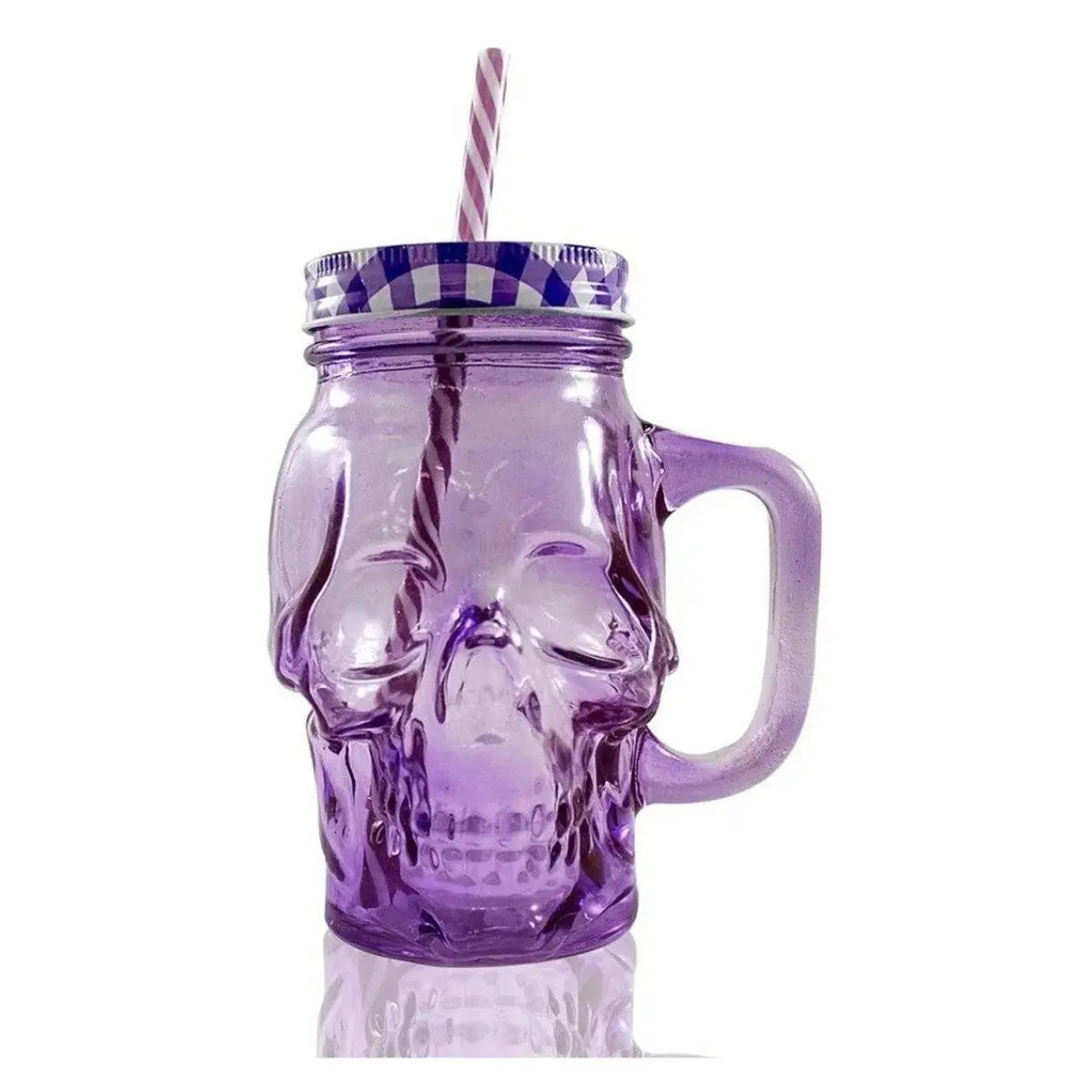 3pz Mason Jar Calavera COLOR con Asa 16oz MORADO - Drink Lab - vista lateral