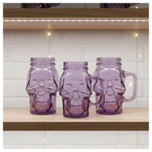 3 Mason Jar Calavera COLOR con Asa 16oz MORADO Sin Tapa Sin Popote - Coveme - vista lateral