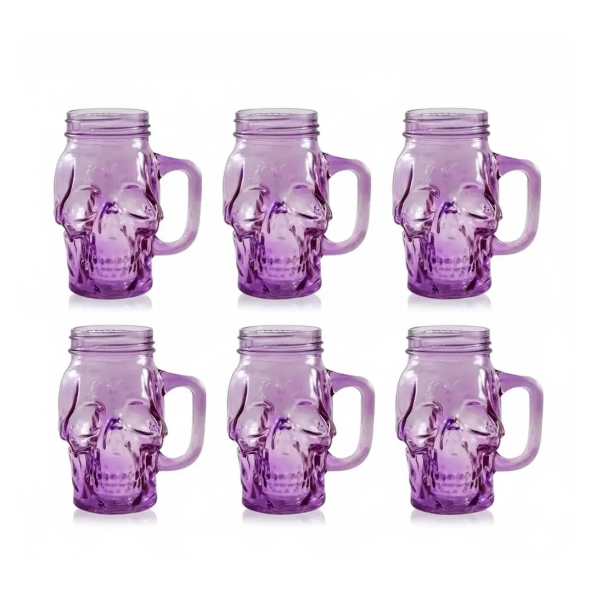 6 Mason Jar Calavera COLOR con Asa 16oz MORADO Sin Tapa Sin Popote - Drink Lab - detalle