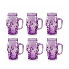 6 Mason Jar Calavera COLOR con Asa 16oz MORADO Sin Tapa Sin Popote - Drink Lab - detalle