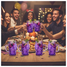 6 Mason Jar Calavera COLOR con Asa 16oz MORADO Sin Tapa Sin Popote - Drink Lab - empaque