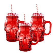 3pz Mason Jar Calavera COLOR con Asa 16oz ROJO - Coveme - vista lateral