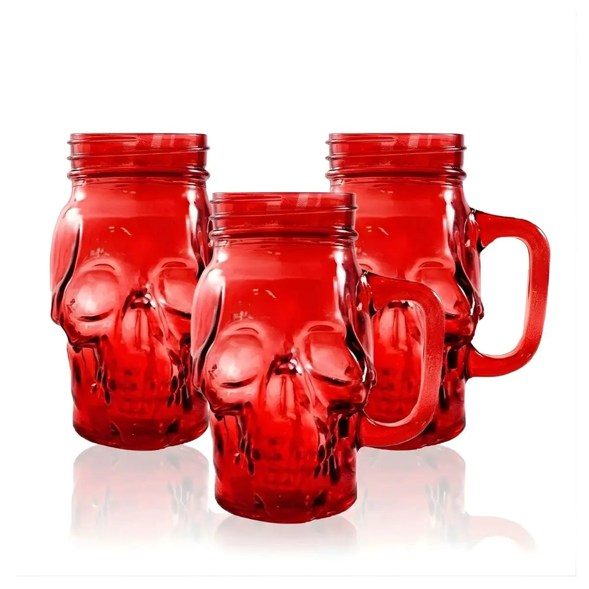 3 Mason Jar Calavera COLOR con Asa 16oz ROJO Sin Tapa Sin Popote - Coveme - empaque