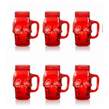 6 Mason Jar Calavera COLOR con Asa 16oz ROJO Sin Tapa Sin Popote - Coveme - empaque
