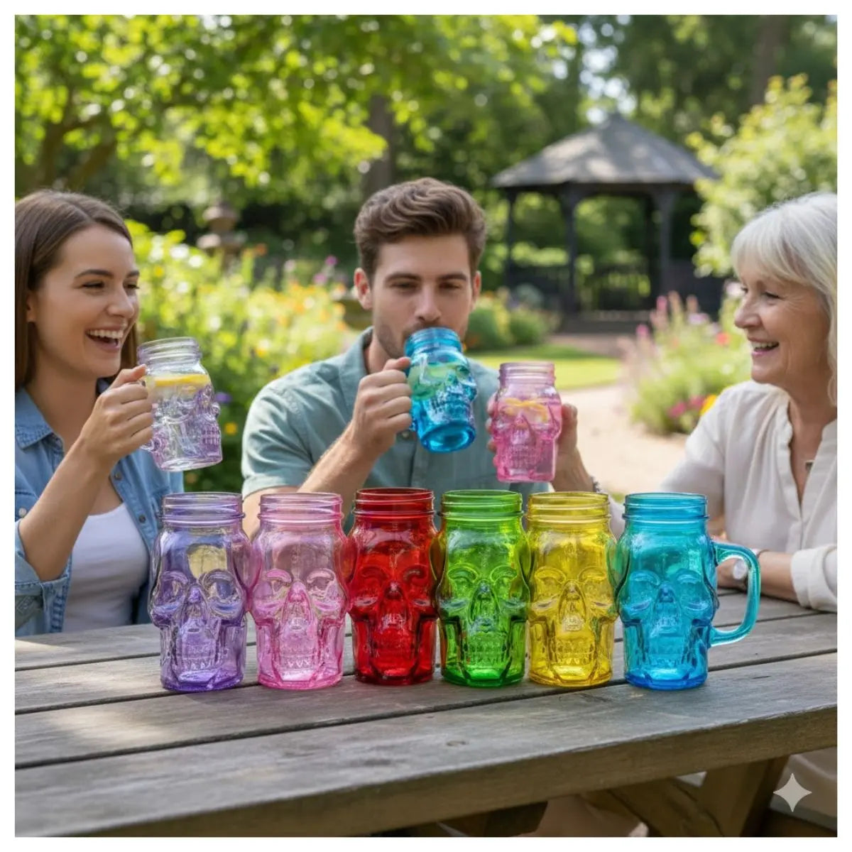 6pz Mason Jar Calavera de 16oz COLORES SURTIDOS Sin Tapa Sin Popote - Coveme - detalle