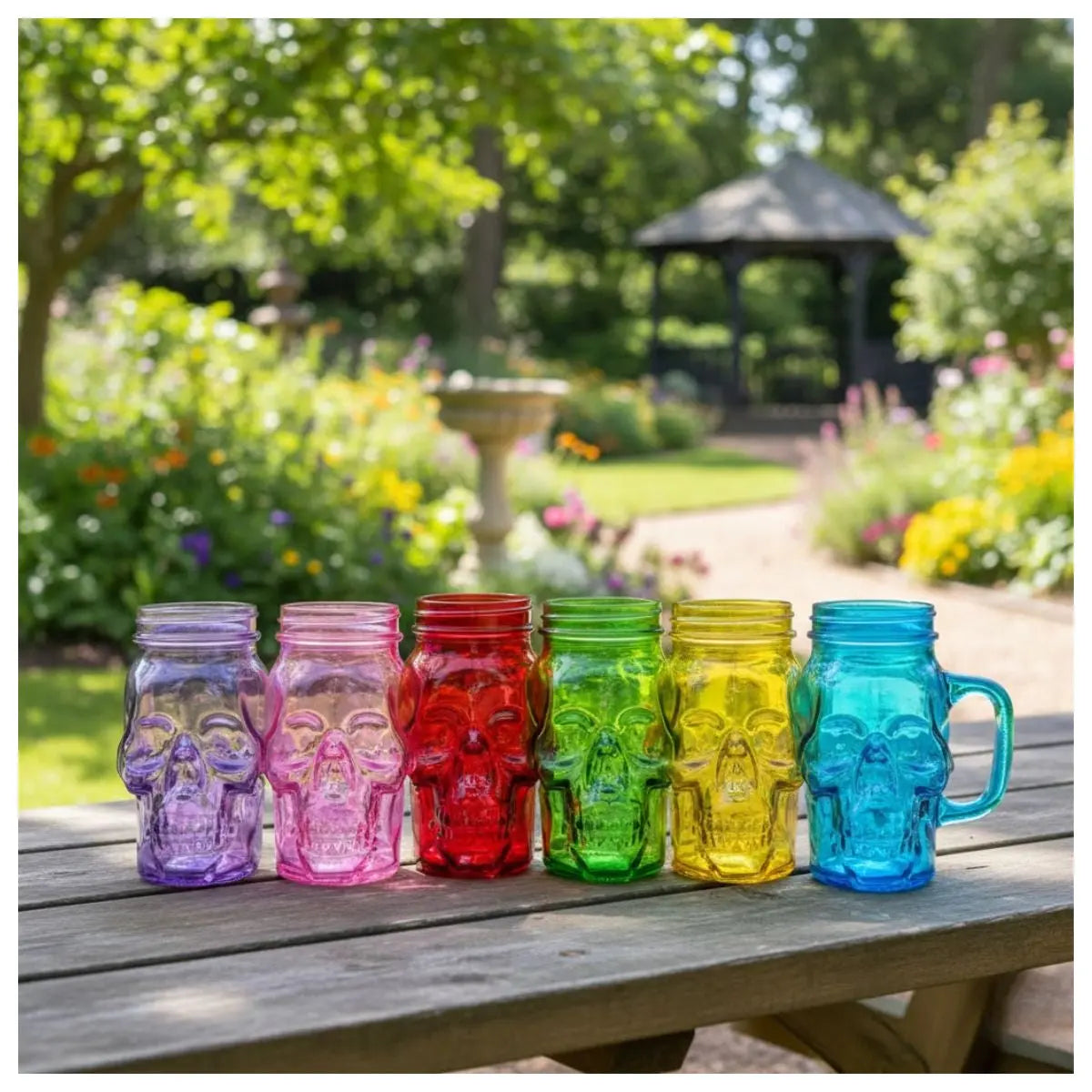 6pz Mason Jar Calavera de 16oz COLORES SURTIDOS Sin Tapa Sin Popote - Coveme - empaque