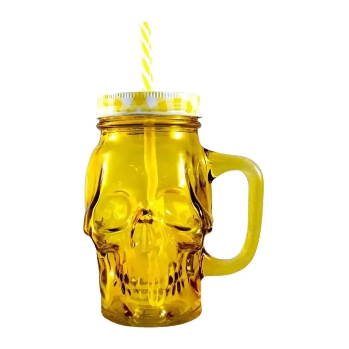 6pz Mason Jar Calavera COLOR con Asa 16oz AMARILLO - Drink Lab - empaque