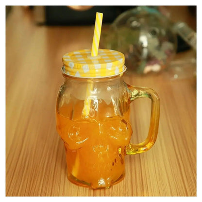6pz Mason Jar Calavera COLOR con Asa 16oz AMARILLO - Drink Lab - detalle