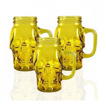 3 Mason Jar Calavera COLOR con Asa 16oz AMARILLO Sin Tapa Sin Popote - Drink Lab - vista lateral
