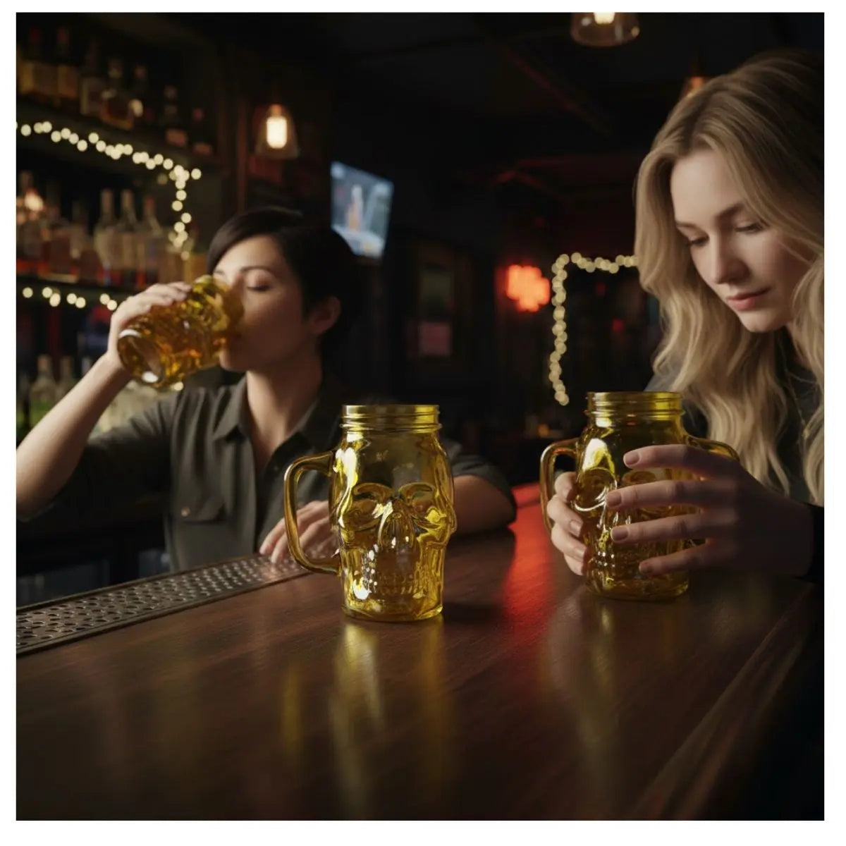 3 Mason Jar Calavera COLOR con Asa 16oz AMARILLO Sin Tapa Sin Popote - Drink Lab