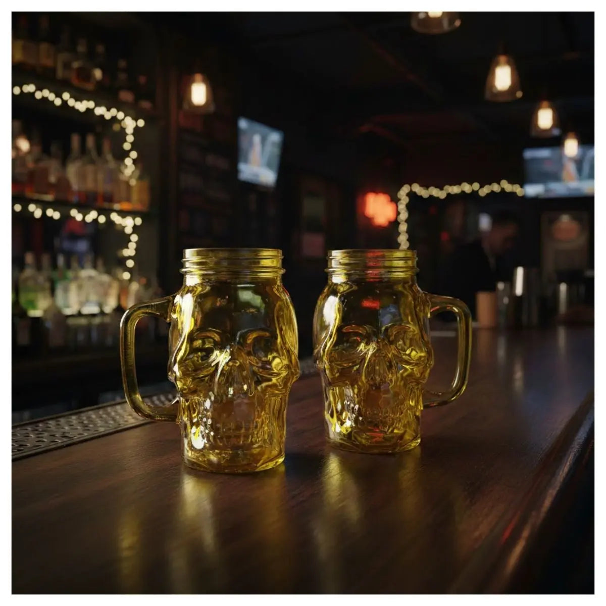 3 Mason Jar Calavera COLOR con Asa 16oz AMARILLO Sin Tapa Sin Popote - Drink Lab - detalle