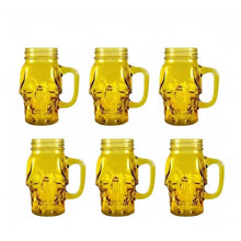 6 Mason Jar Calavera COLOR con Asa 16oz AMARILLO Sin Tapa Sin Popote - Drink Lab - detalle