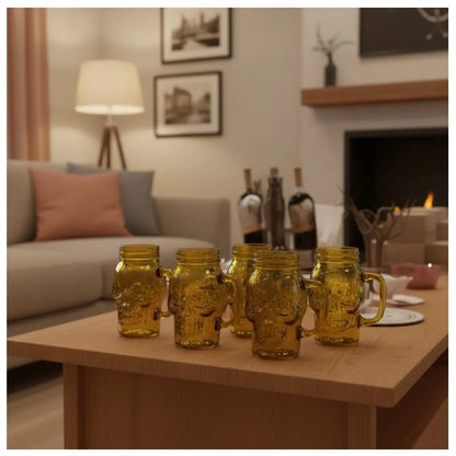 6 Mason Jar Calavera COLOR con Asa 16oz AMARILLO Sin Tapa Sin Popote - Drink Lab - empaque