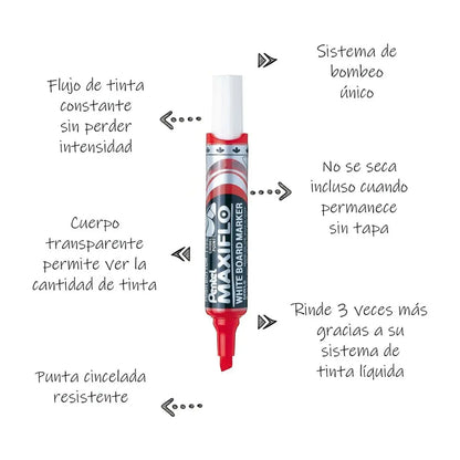 4 Marcadores Pizarron Blanco Pentel Maxifilo - Pentel - empaque