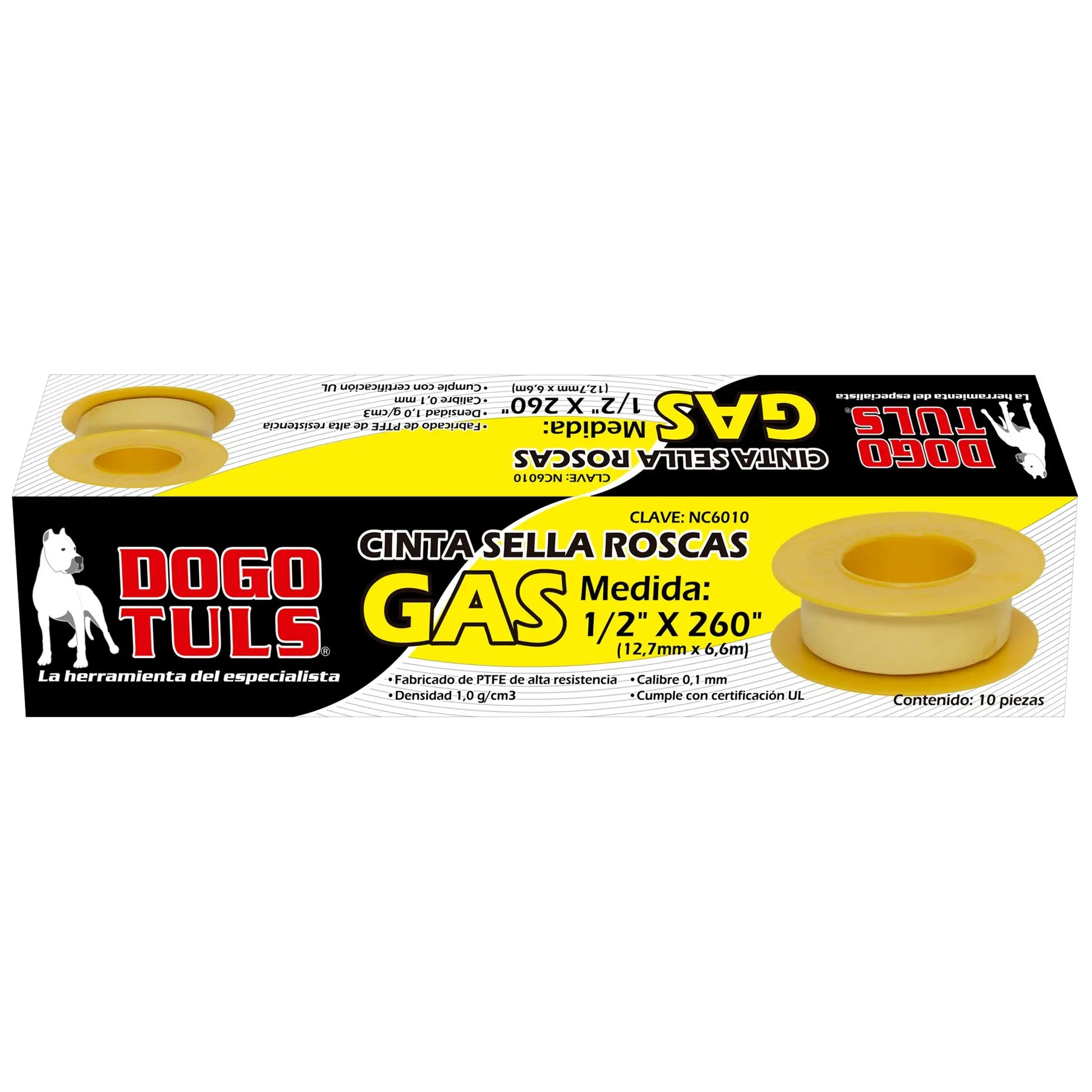 Cinta Sella Roscas Dogotuls 1/2" x 260" para Gas - Dogotuls - vista lateral