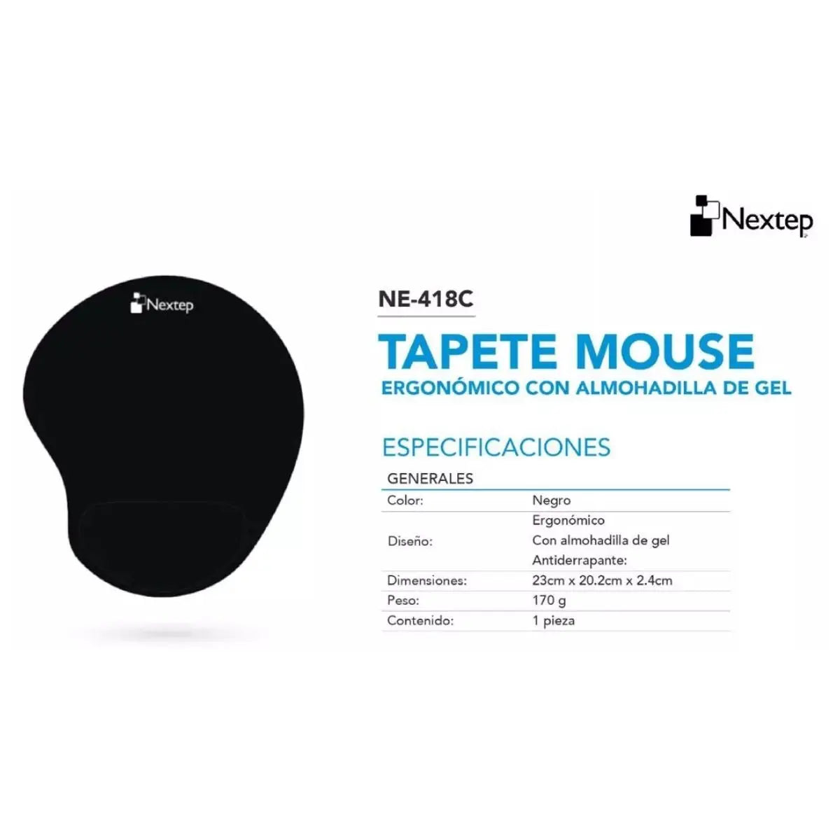 Mouse Pad Ergonomico Nextep Gel Descansa Muñecas Color Negro - Nextep - vista lateral