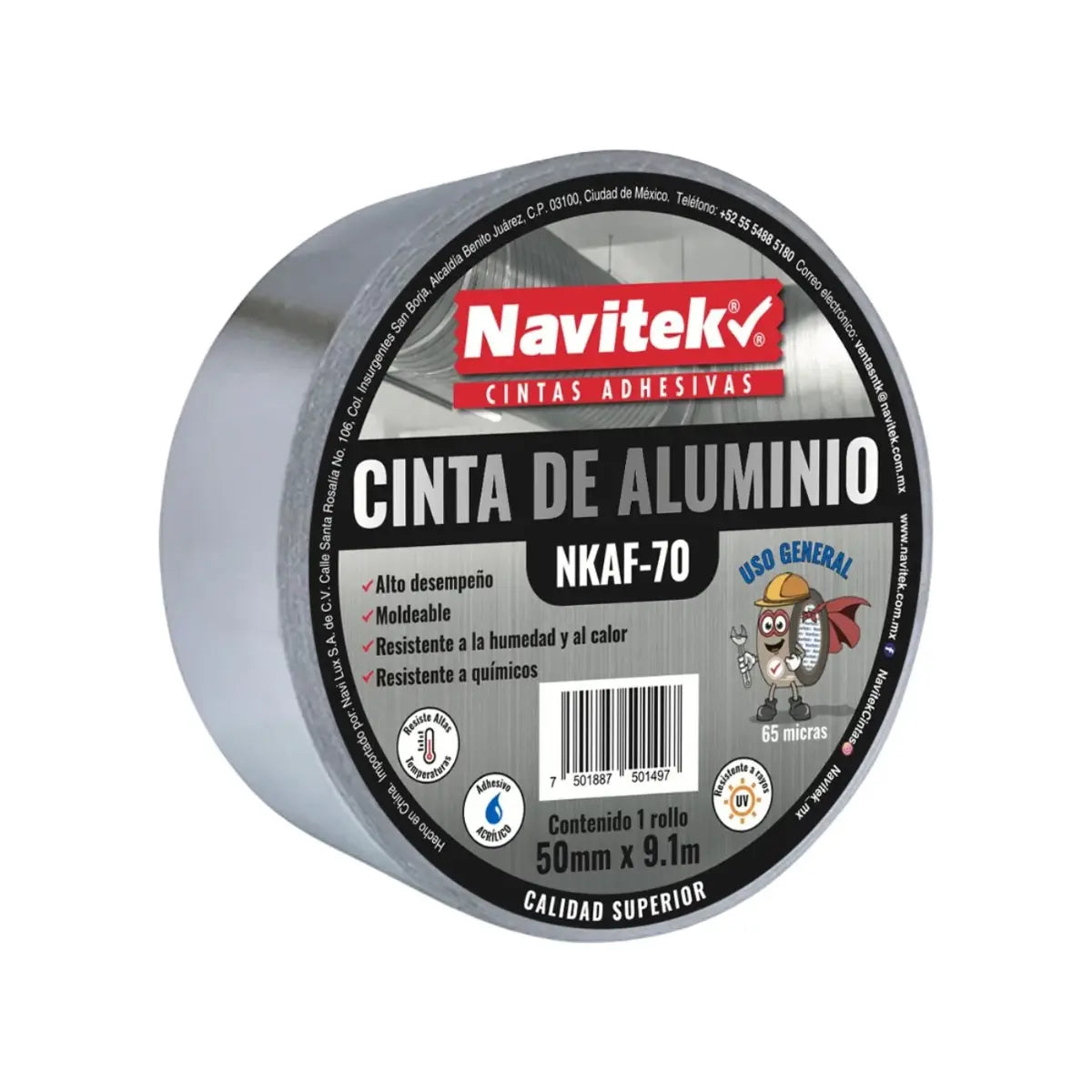 CINTA ALUMINIO USO GENERAL 50MM x 9.1M NAVITEK - Offiland