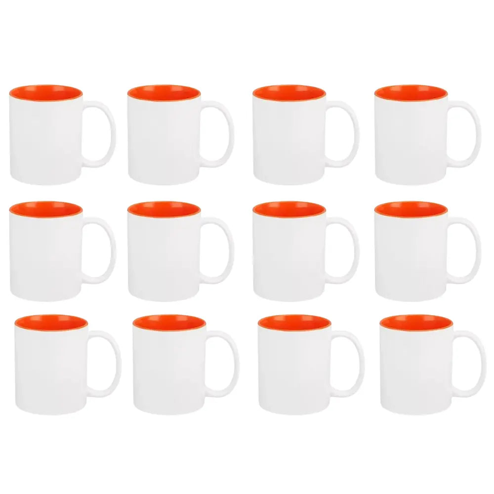 12 Tazas Ceramica Sublimacion Sublimar Blanca Colores 325ml Elegir Interior Naranja - Promopción