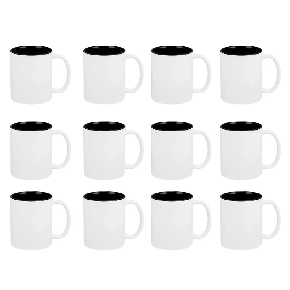 12 Tazas Ceramica Sublimacion Sublimar Blanca Colores 325ml Elegir Interior Negro - Promopción