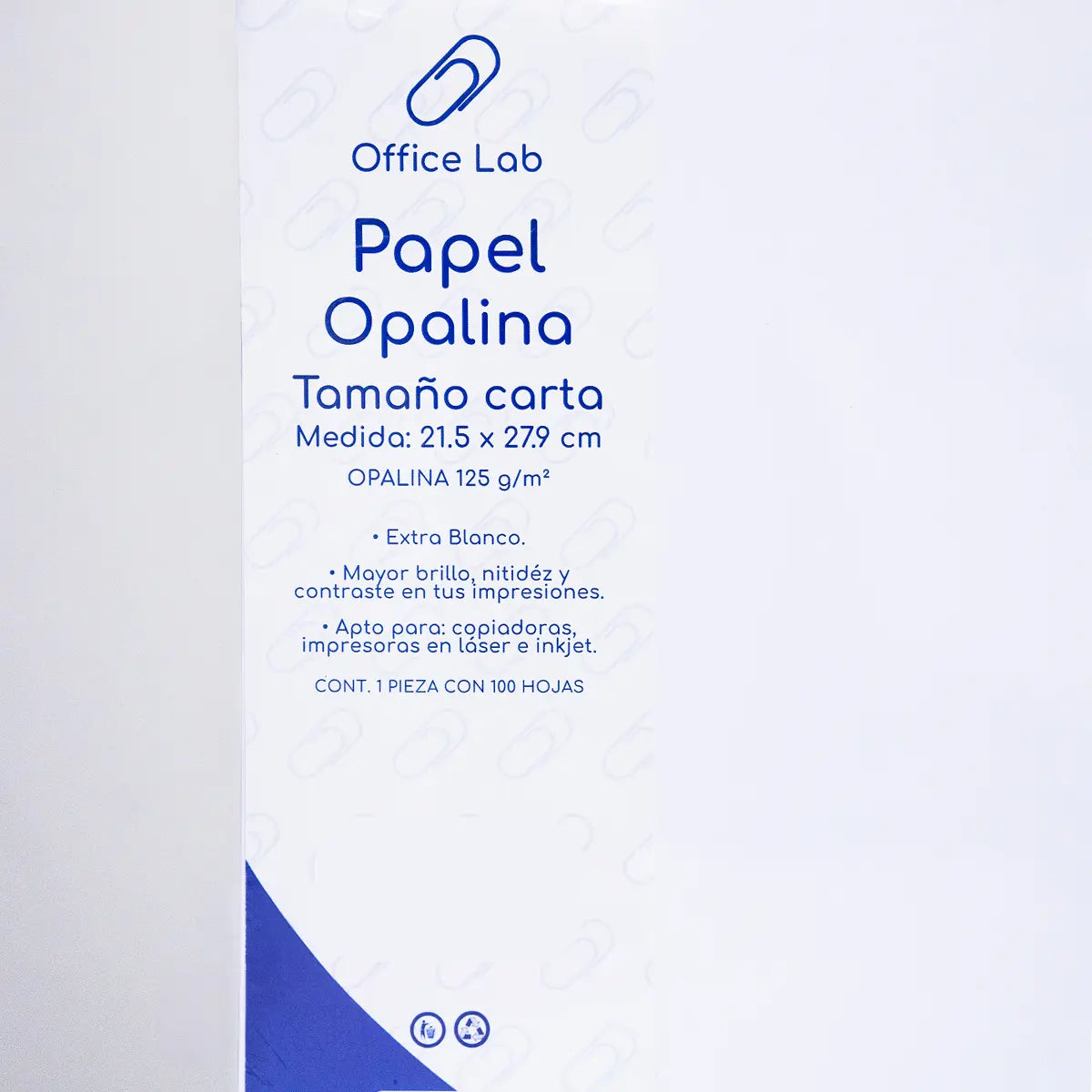 PAPEL OPALINA 100 HOJAS TAMAÑO CARTA 125 g - Office Lab - vista lateral