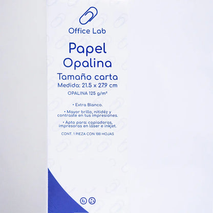 PAPEL OPALINA 100 HOJAS TAMAÑO CARTA 125 g - Office Lab - vista lateral