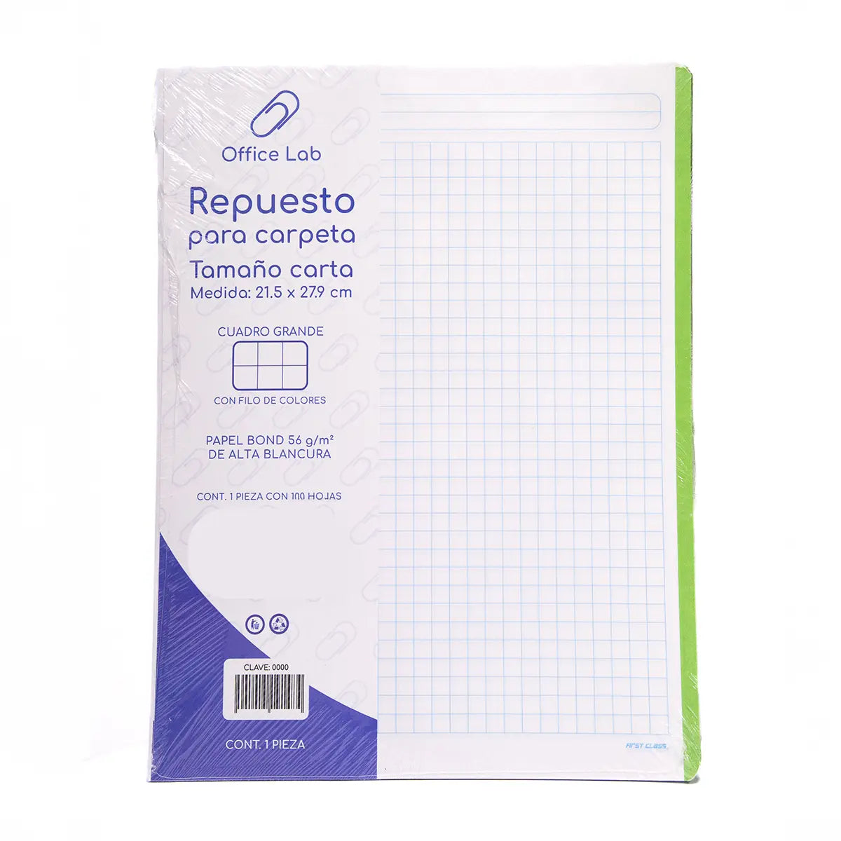 100 Hojas Repuesto Carpeta Office Lab Carta Cuadro Grande - Office Lab