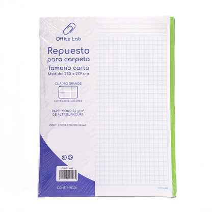 100 Hojas Repuesto Carpeta Office Lab Carta Cuadro Grande - Office Lab