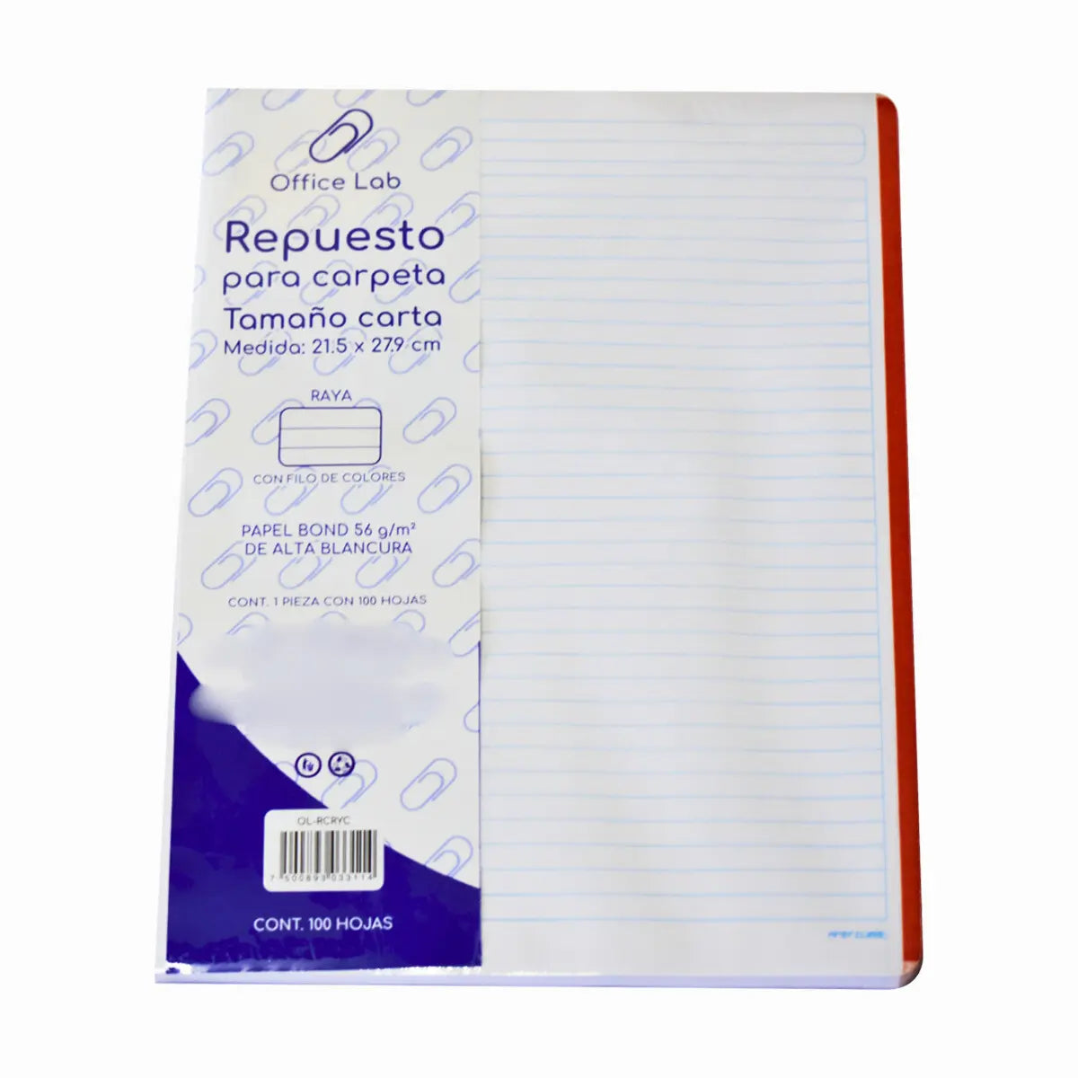 100 Hojas Repuesto Carpeta Office Lab Carta Rayada Escolar - Office Lab - vista lateral