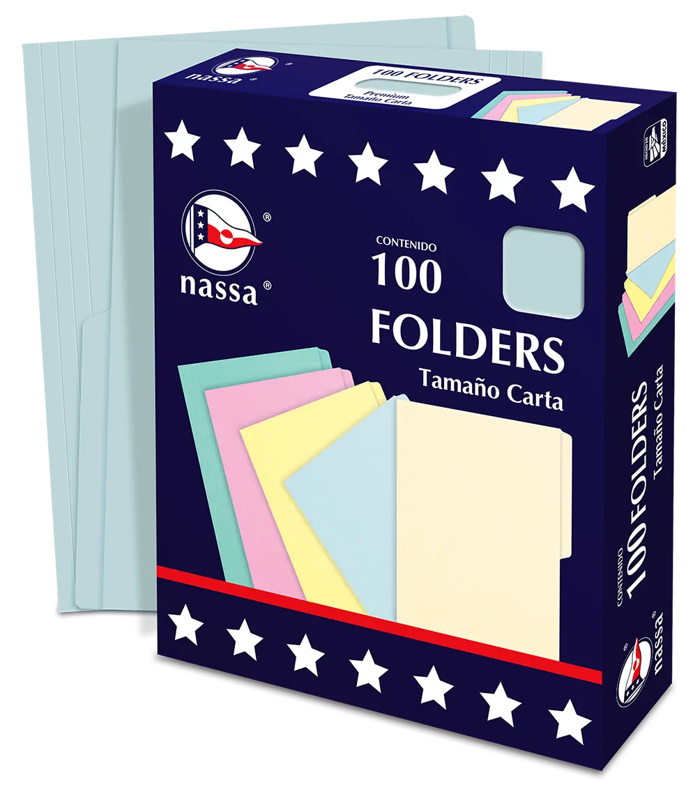 100 Folder Tamaño Carta Premium Nassa Oficina Color Azul - Nassa