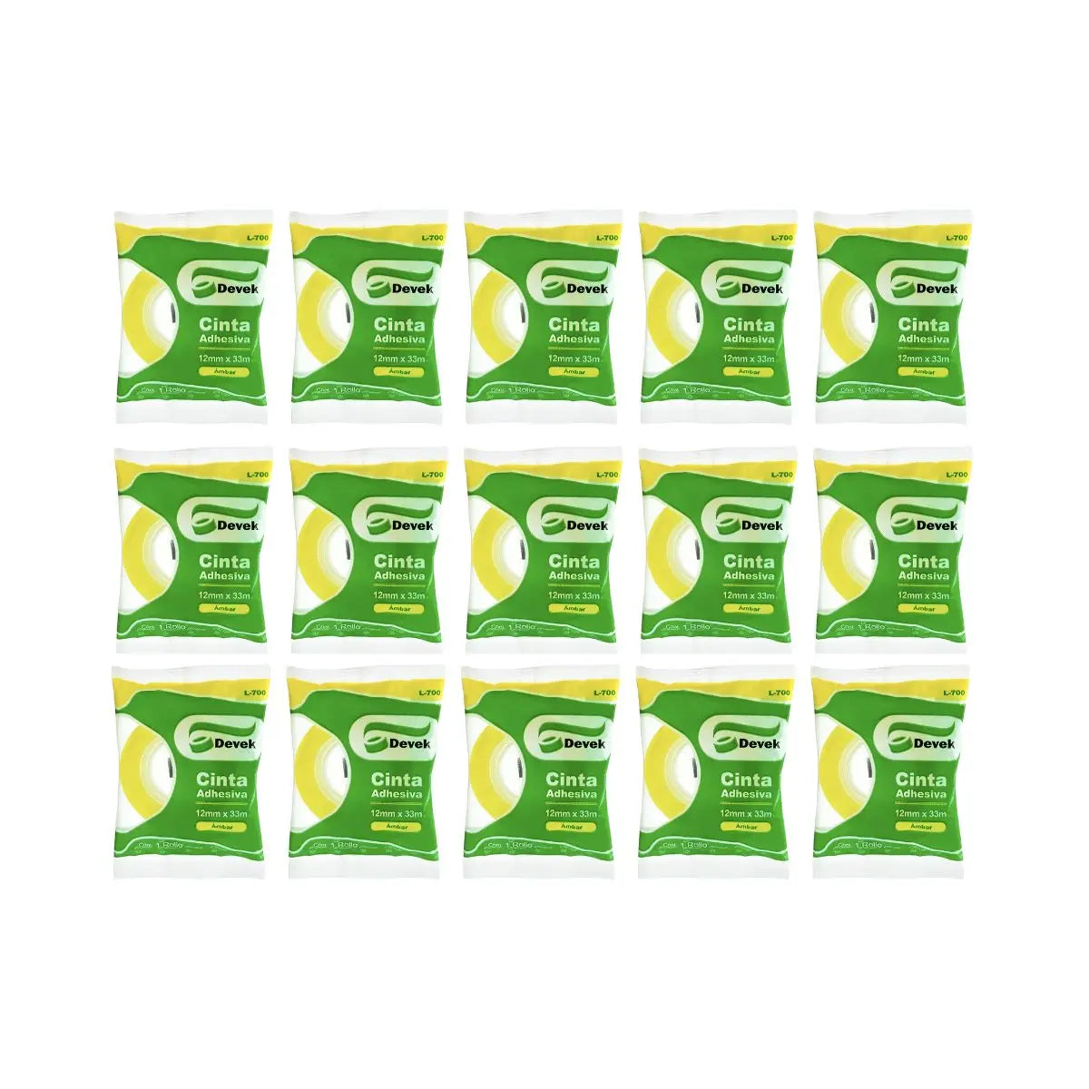 Pack 15 Cinta Adhesiva Corte Fácil Transparente de 12x33 Devek - Devek - vista lateral