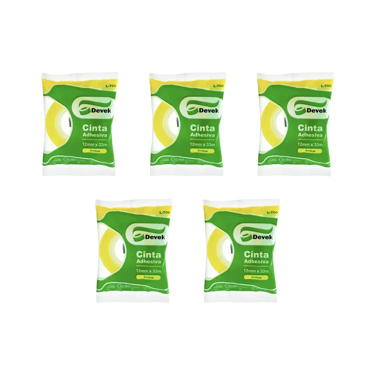 Pack 5 Cinta Adhesiva Corte Fácil Transparente de 12x33 Devek - Devek - vista lateral