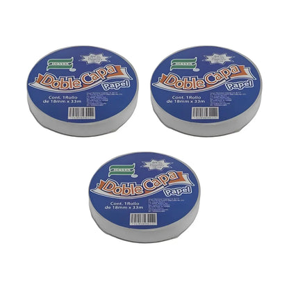 Pack 3 Cinta Adhesiva Doble Cara Devek 18 Mm X 33 M Color Blanco - Devek