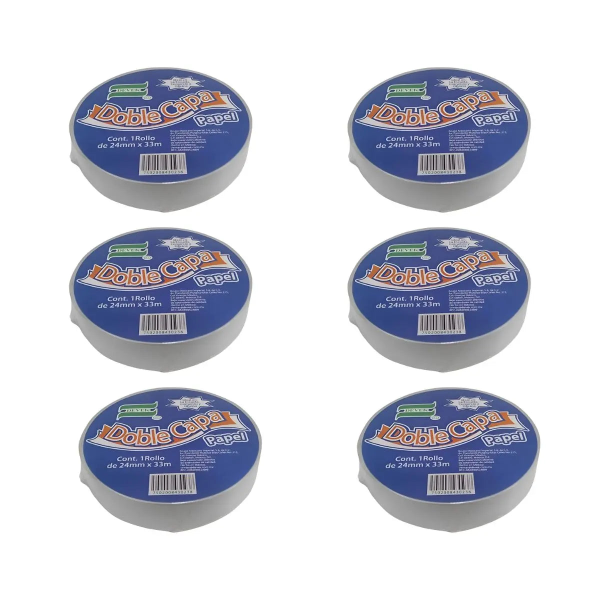 Pack 6 Cinta Adhesiva Doble Capa Papel de 24x33 Devek - Devek - detalle