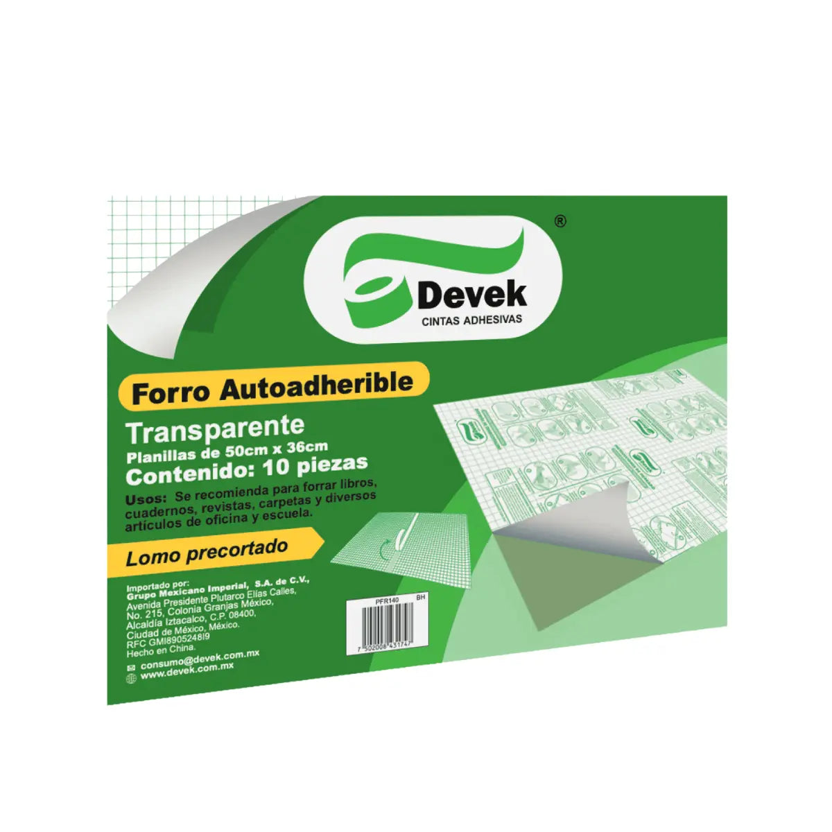 Forro Adherible Transparente Planilla Precortada de 50cm x 36cm DEVEK - Devek - vista lateral