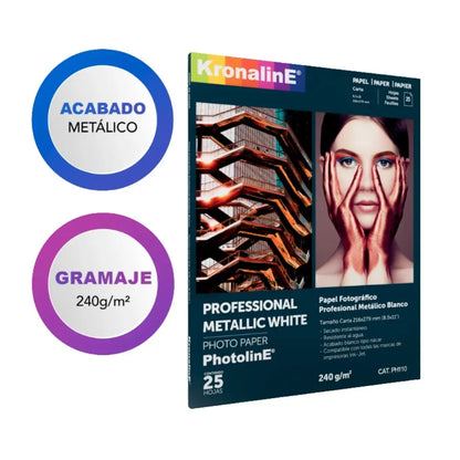 Hojas Papel Fotográfico Metallic White Kronaline Ph110 25 c/u 3 PIEZA - Kronaline - vista lateral