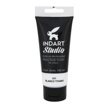 Pintura Acrilica Alta Viscosidad Indart Studio 100ml Colores Blanco Titanio - Roel