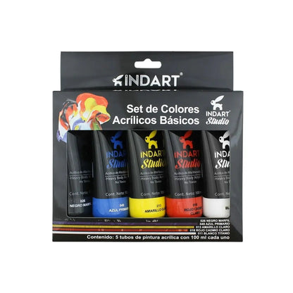 Kit Pinturas Acrílicas Indart Colores Basico Alta Viscosidad - Indart - vista lateral
