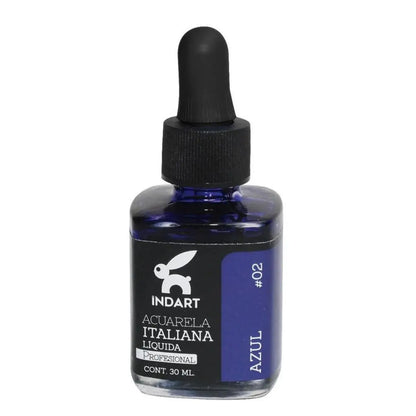 Acuarela Liquida Italiana Indart Frasco Vidrio 30ml Colores Azul Obscuro - Roel
