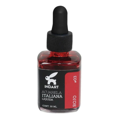 Acuarela Liquida Italiana Indart Frasco Vidrio 30ml Colores Rojo - Roel