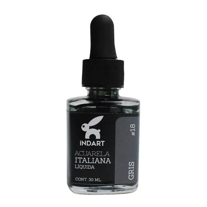 Acuarela Liquida Italiana Indart Frasco Vidrio 30ml Colores Gris - Roel