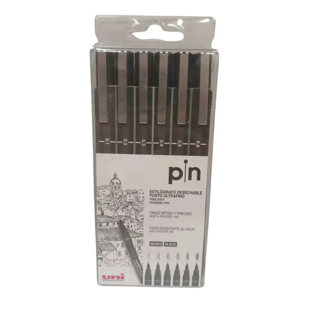 PIN ESTILOGRAFO DESECHABLE CARTERA CON 6 PIEZAS NEGROS (PUNTO 0.1- 0.3 - 0.5- 0.2-0.4-0.8 MM) Azor - Azor - empaque