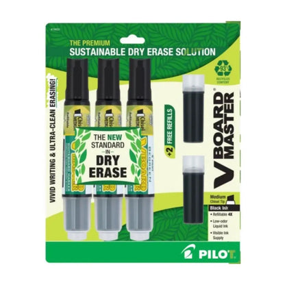 3 Marcadores Pizarra Recargables Negro Sutentable Pilot V Board Master + 2 Refiles - Pilot