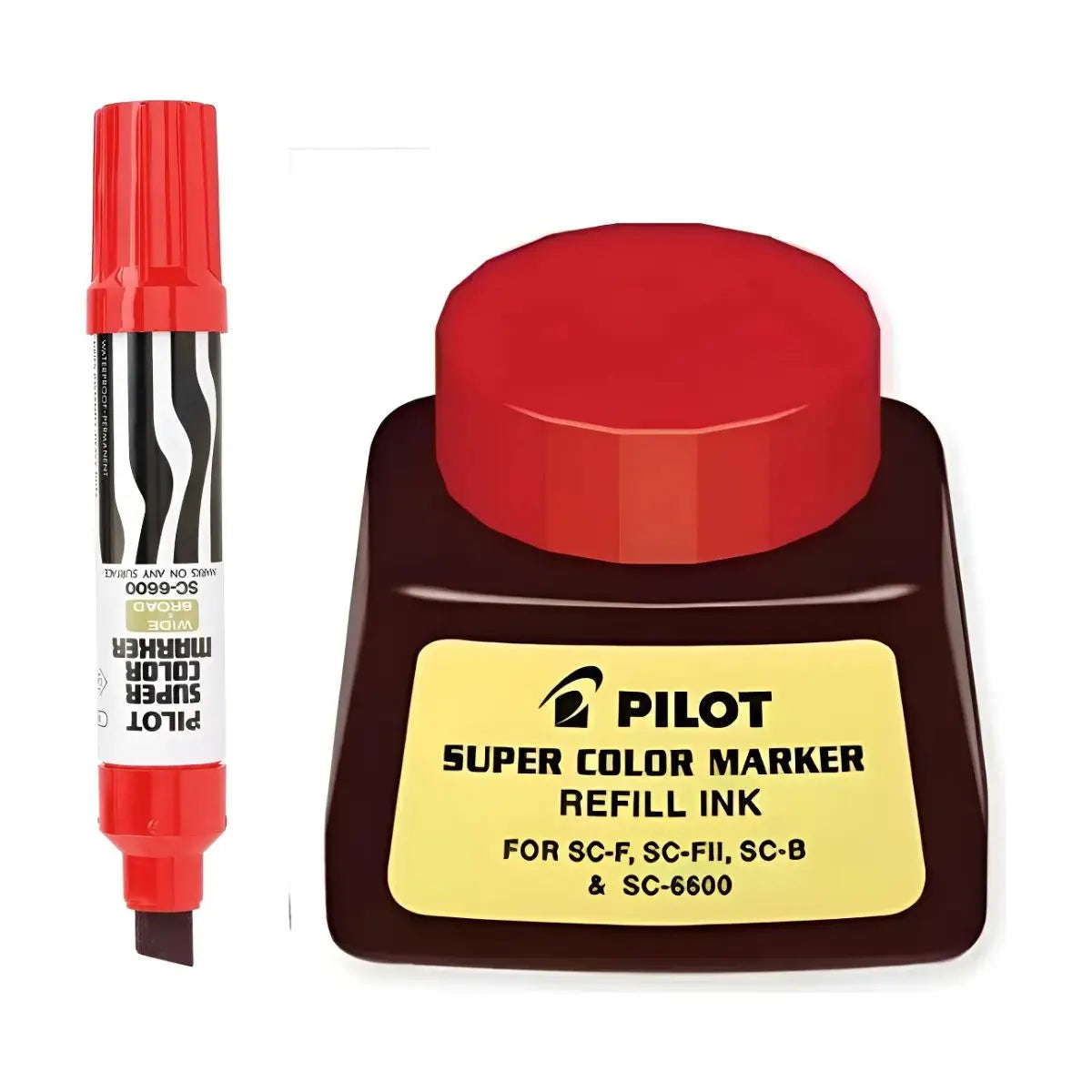 1 Marcador Jumbo Pilot Rojo Permanente + Bote Tinta Refill Rojo - Pilot - detalle