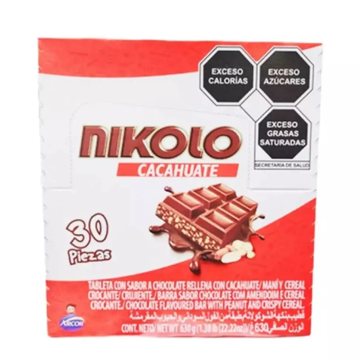 Pack 30 Barras Chocolate Con Cacahuate Nikolo Arcor - Pilot - vista lateral